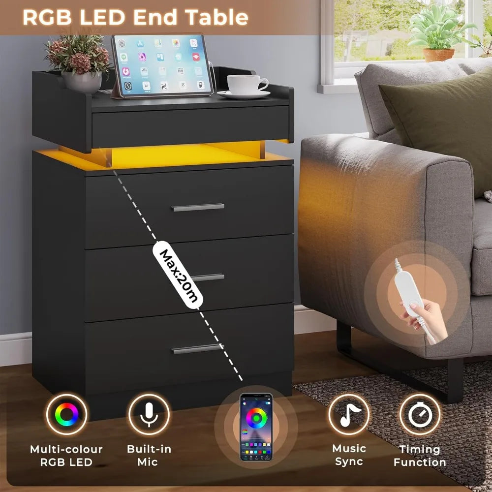 Black set/2 LED Night Stand with Charging Station