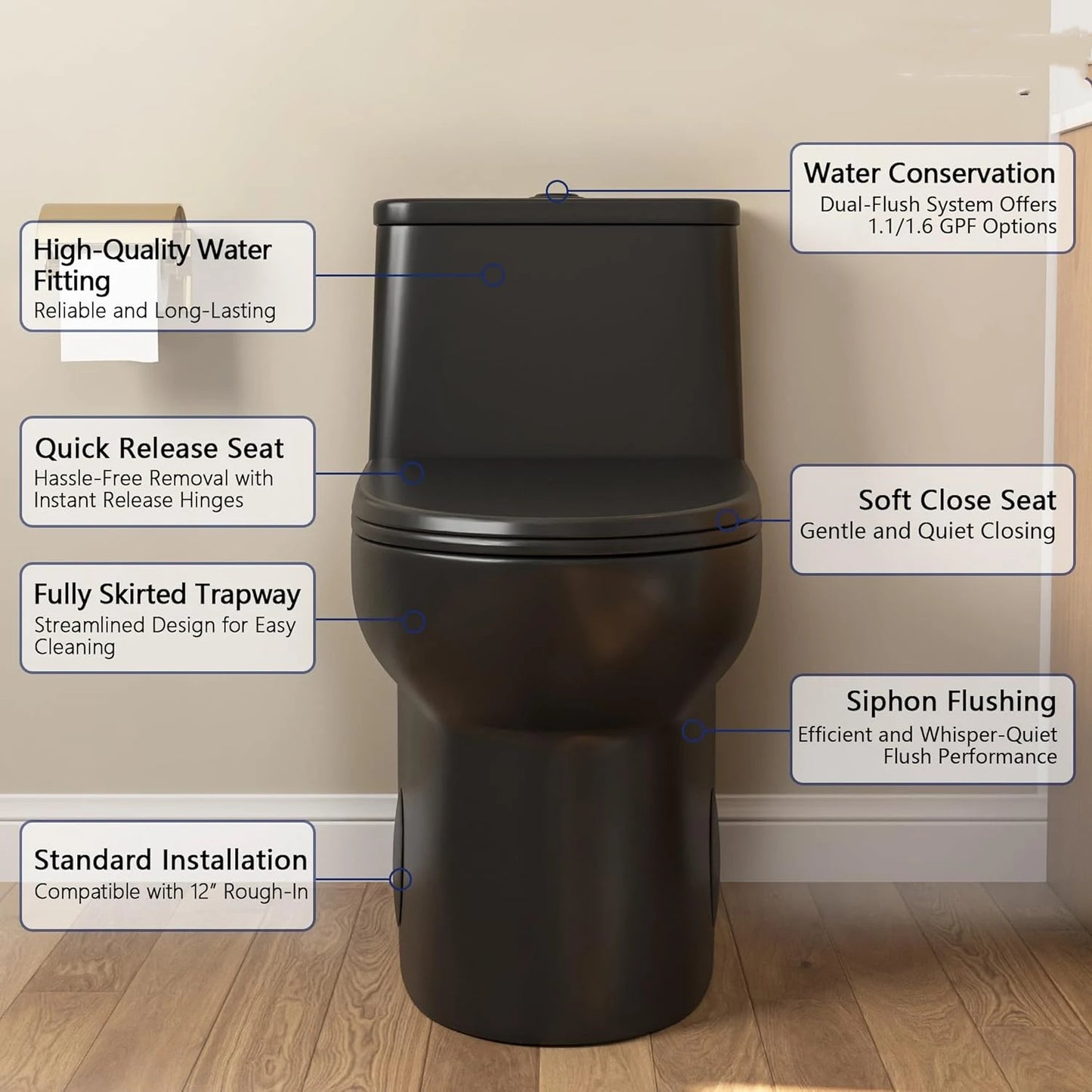 Elongated One Piece Toilet with High Efficient Flush
