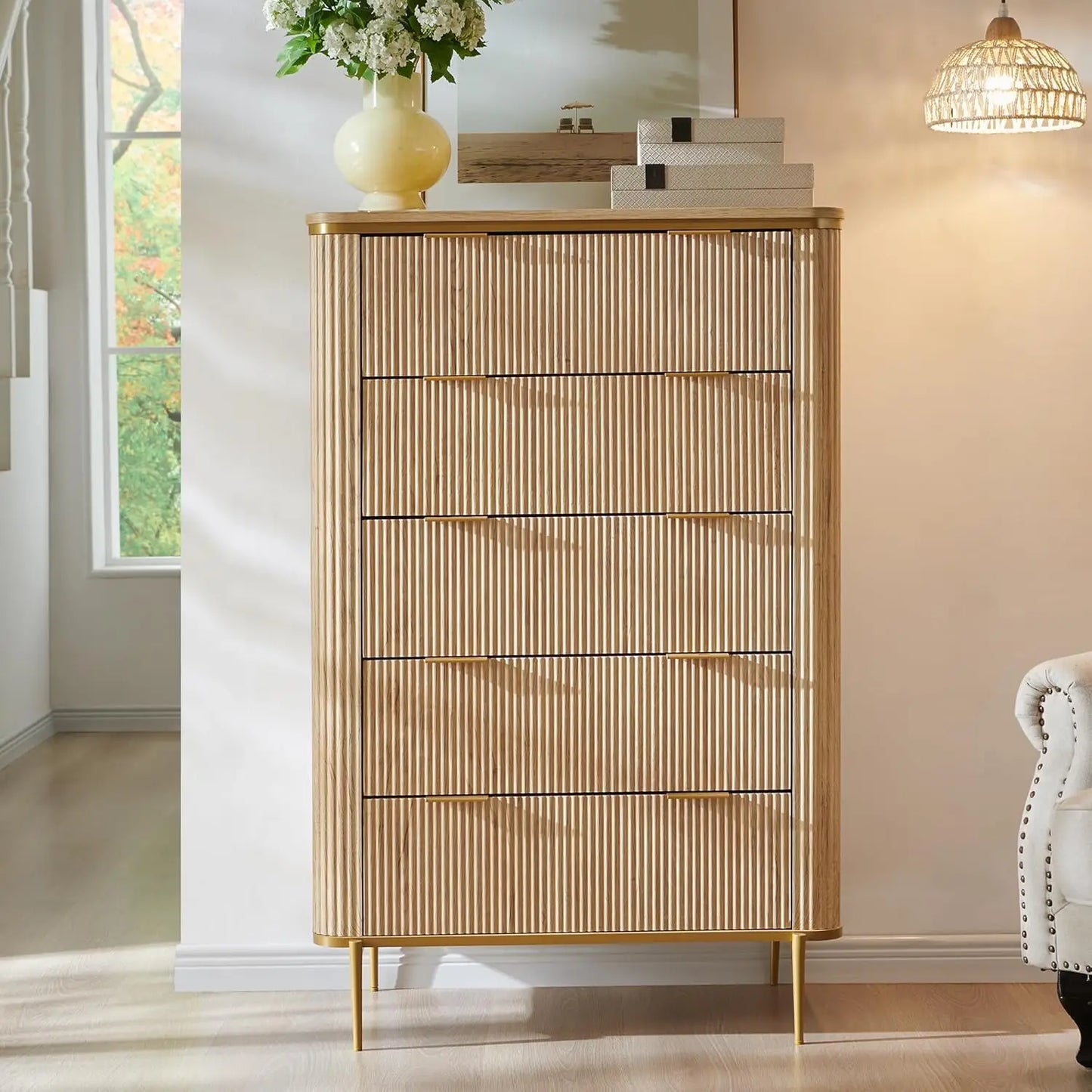 Fluted 5 Drawers Dresser for Bedroom,48" Tall