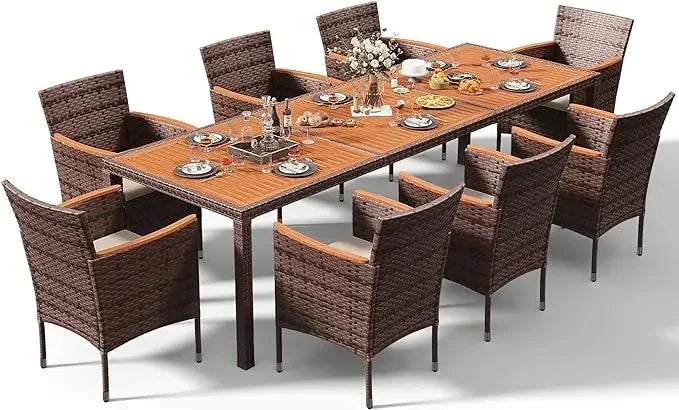 Patio Set with Acacia Wood Top And Wicker Rattan Chairs