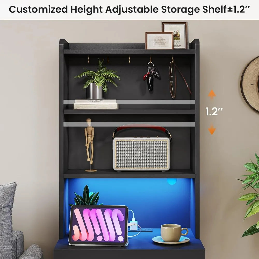 Tall Set/2 Charging Station,LED Lights book shelves