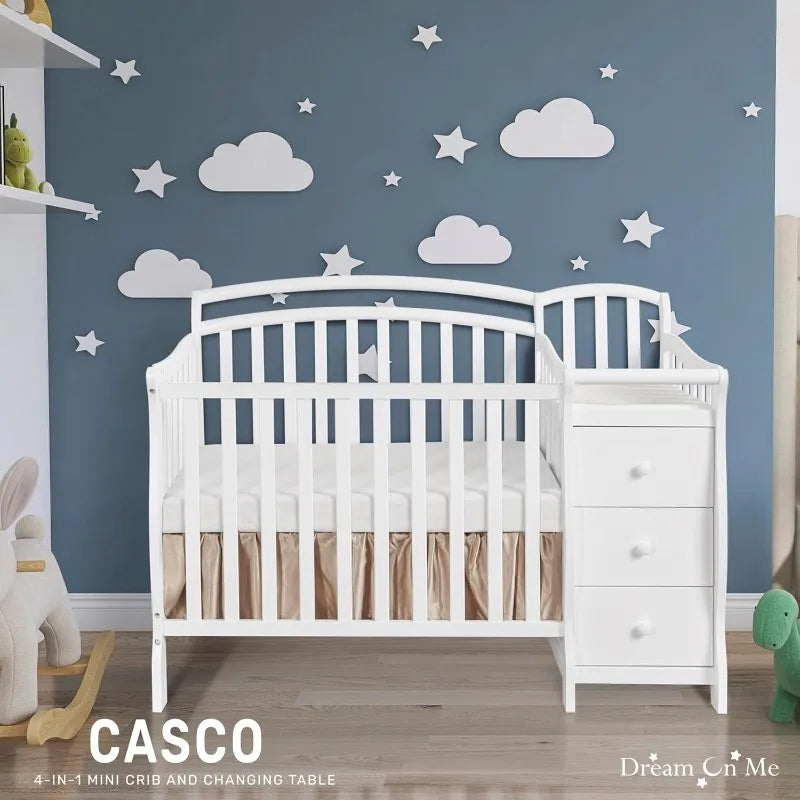 Adjustable Mini Crib And Changing Table  White