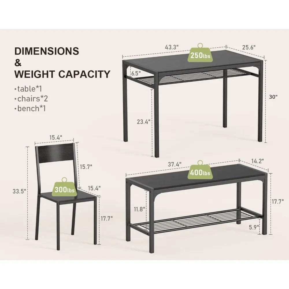 4PC Dining Set for Small Space, Apartment