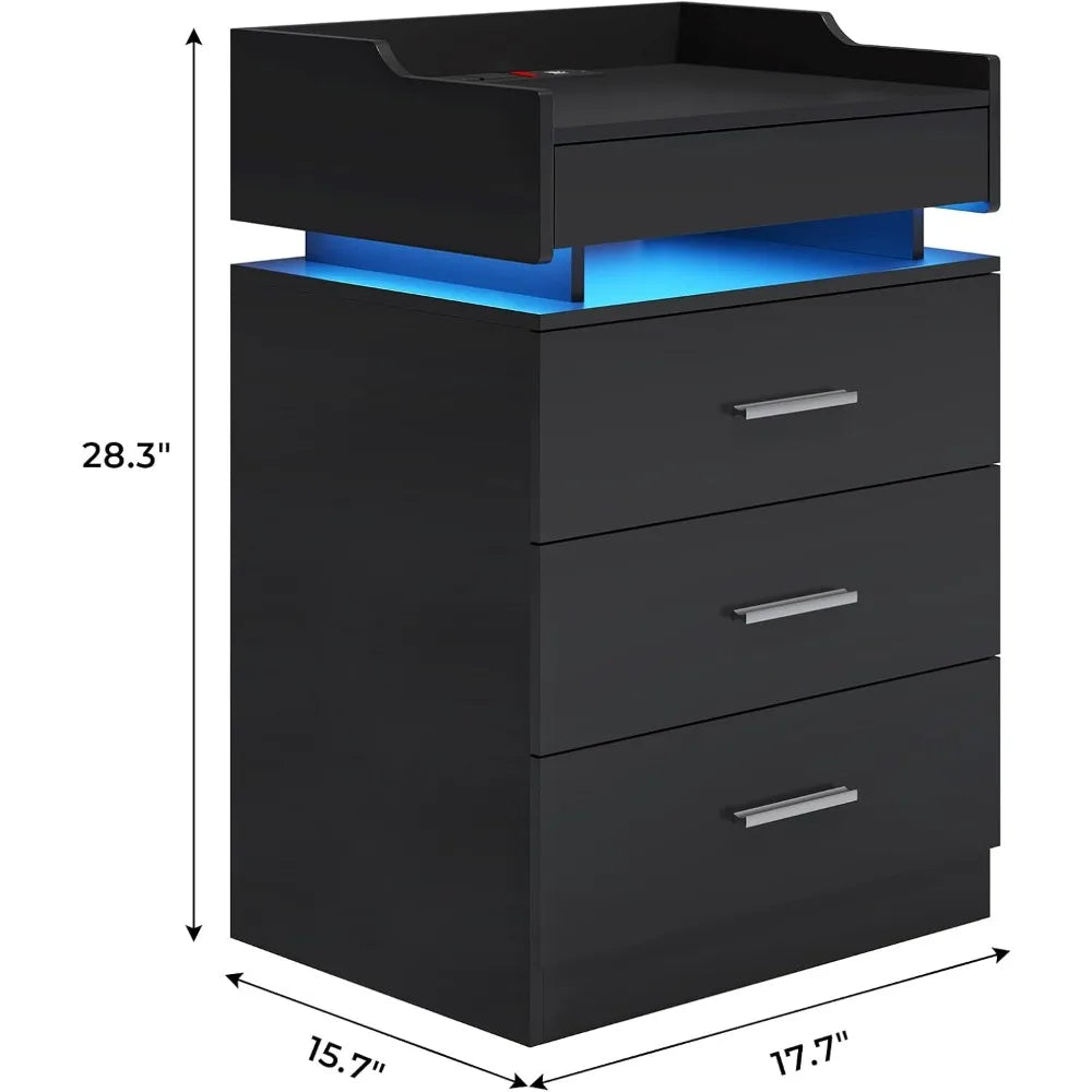 Black set/2 LED Night Stand with Charging Station