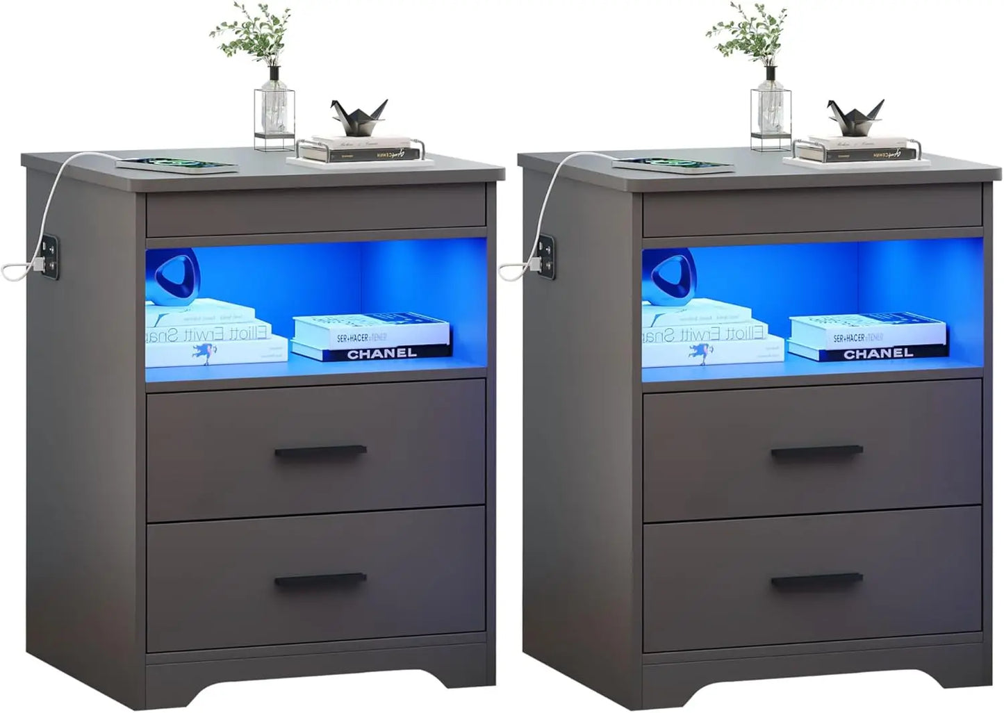 Charging Station W/ Gun Drawers Lighted night Stand