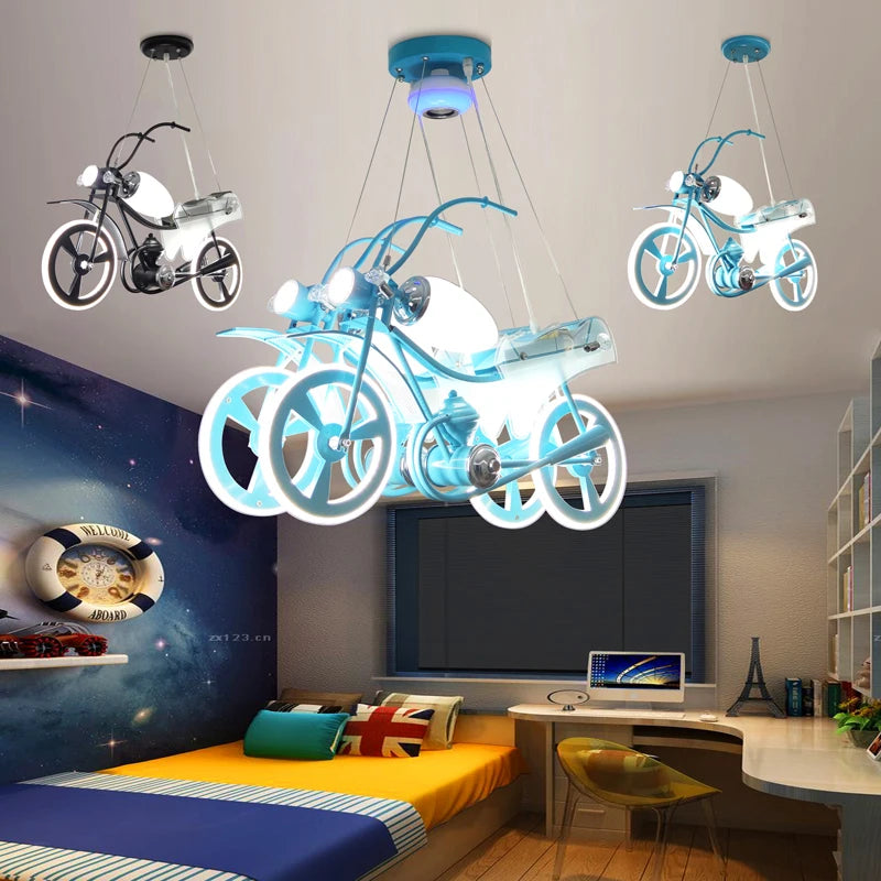 Modern  Motorbike Led Lighted Chandelier Kids Room