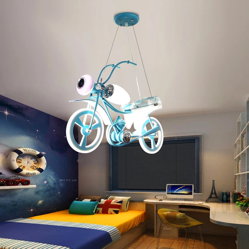 Modern  Motorbike Led Lighted Chandelier Kids Room