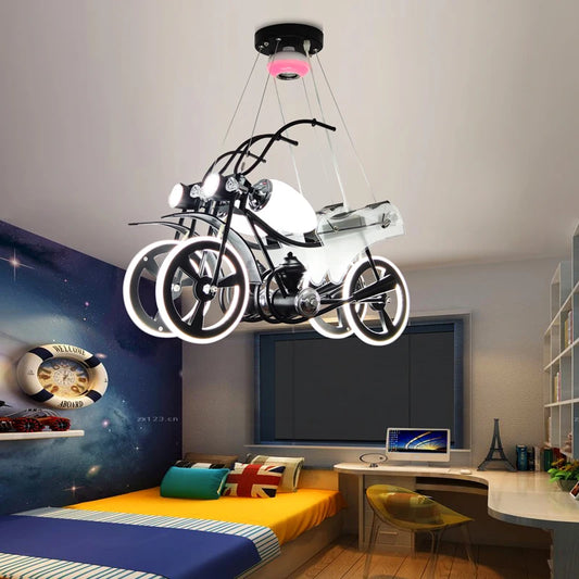 Modern  Motorbike Led Lighted Chandelier Kids Room
