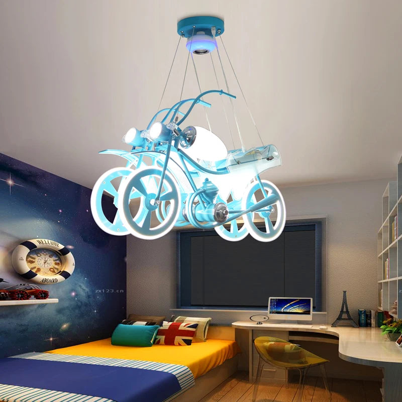 Modern  Motorbike Led Lighted Chandelier Kids Room