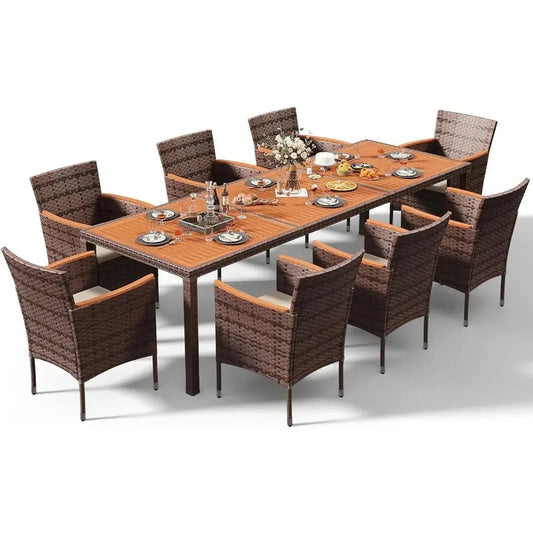 Patio Set with Acacia Wood Top And Wicker Rattan Chairs
