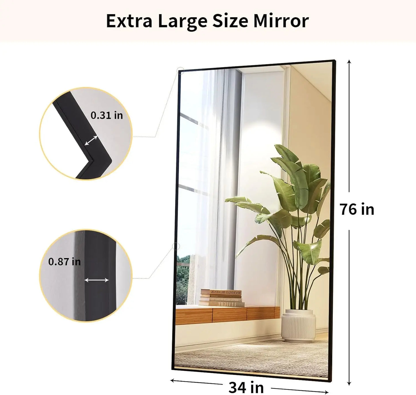 34"x76" Full Body Standing Hanging or Leaning Mirror