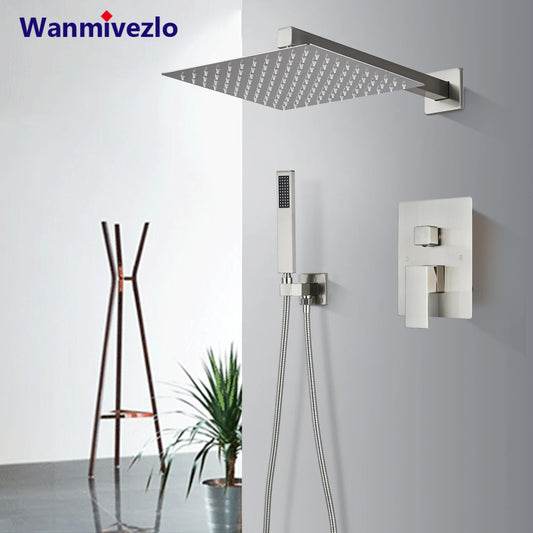 Brushed Nickel  Rainfall Shower Head Rotate/Waterfall