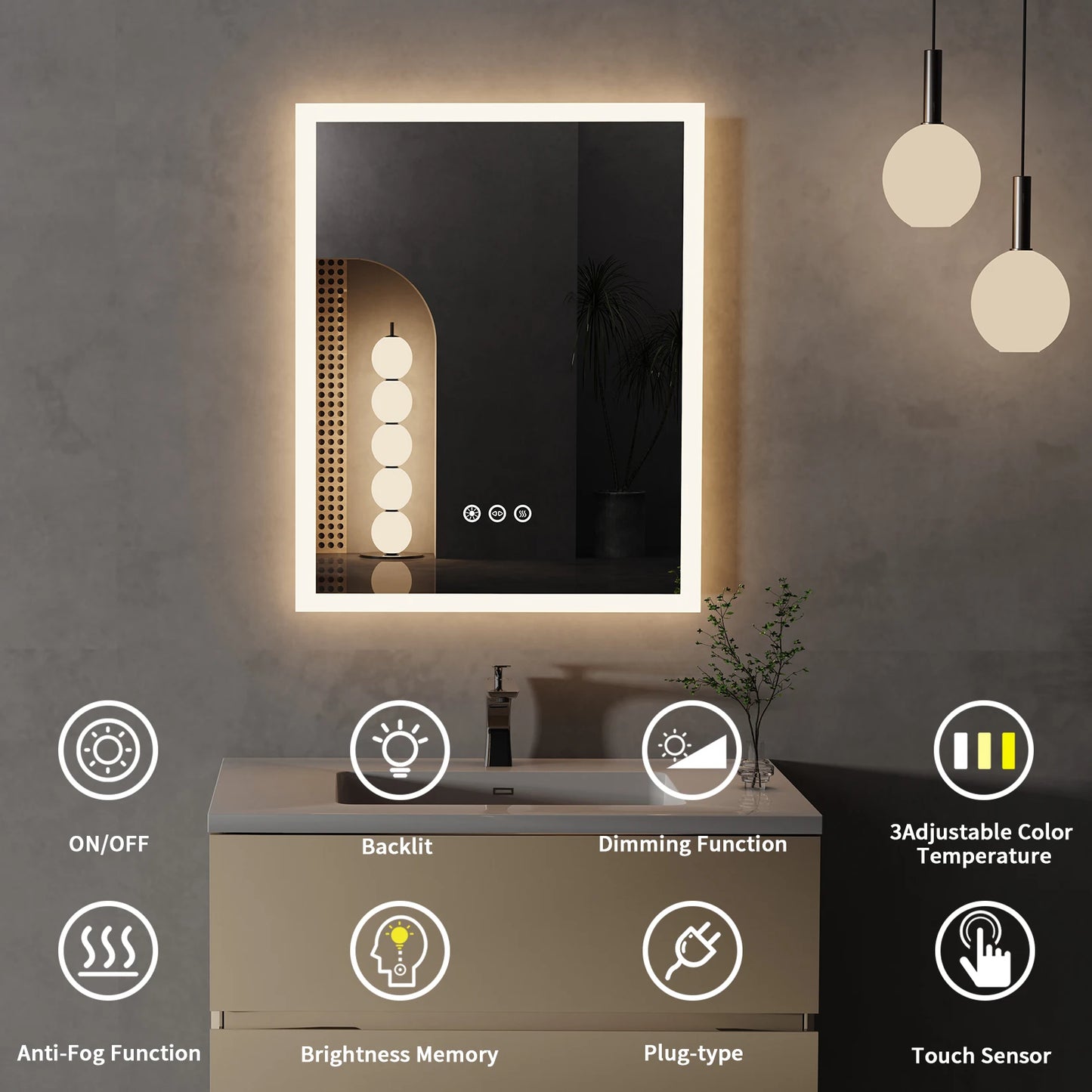 16x20 inch LED Lighted Smart Bathroom Mirror