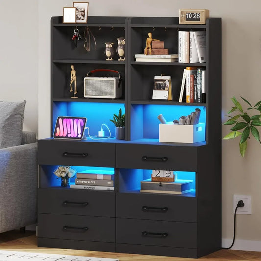 Tall Set/2 Charging Station,LED Lights book shelves