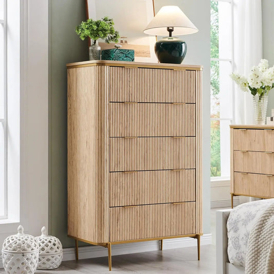 Fluted 5 Drawers Dresser for Bedroom,48" Tall