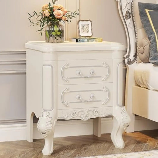 White Nightstand, End Table with 2 Drawers