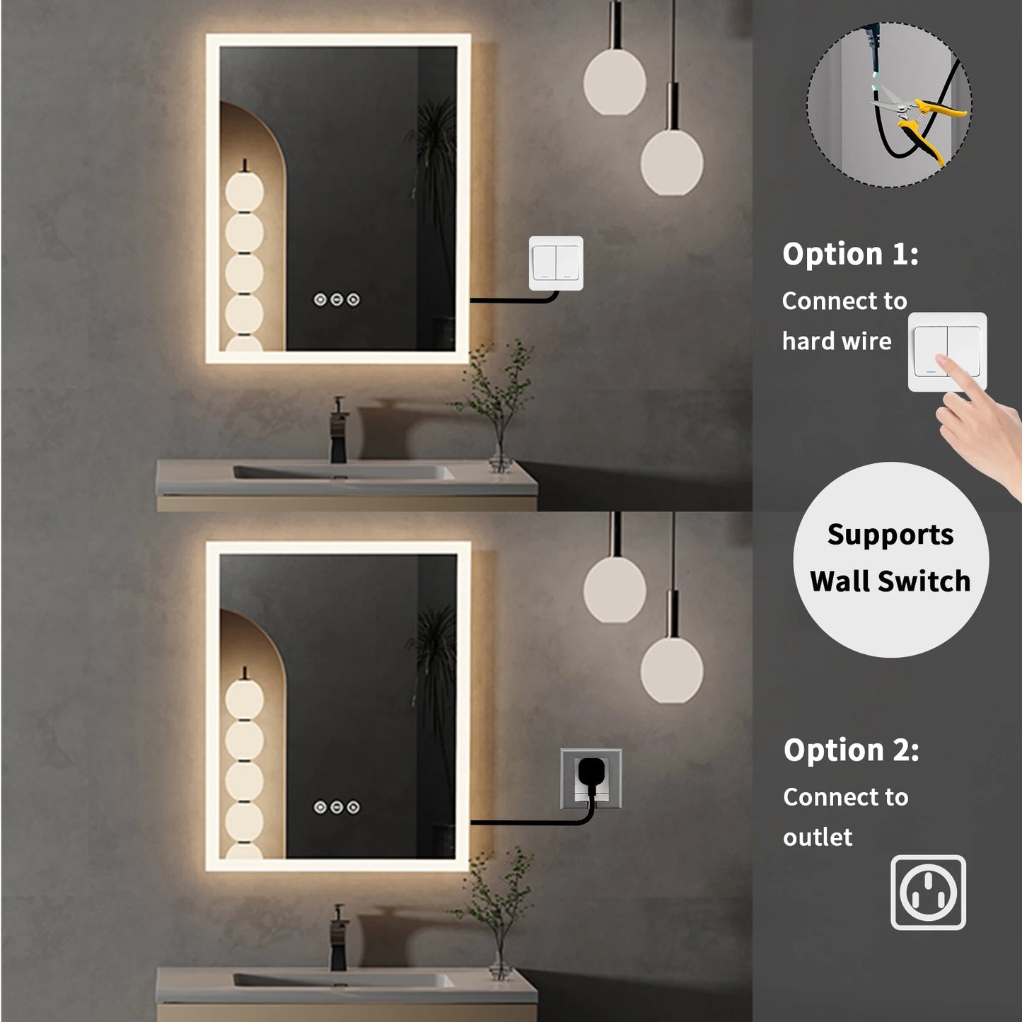 16x20 inch LED Lighted Smart Bathroom Mirror
