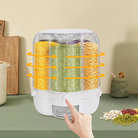 Rotating 6-Grid Food Dispense  Storage with Lid