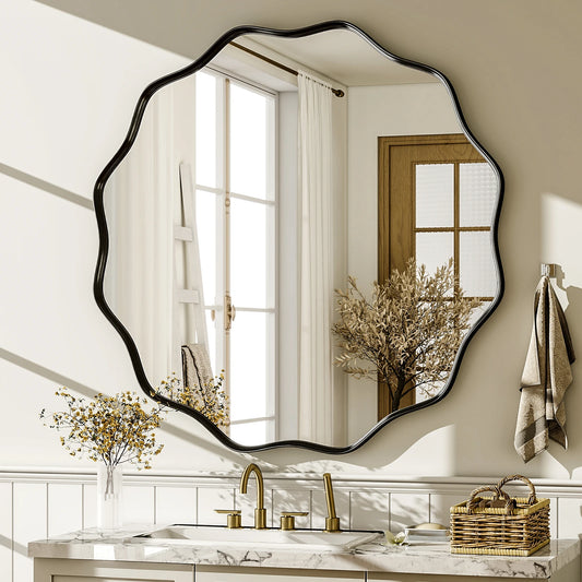 Wavy Round Bathroom Mirror Deep Frame