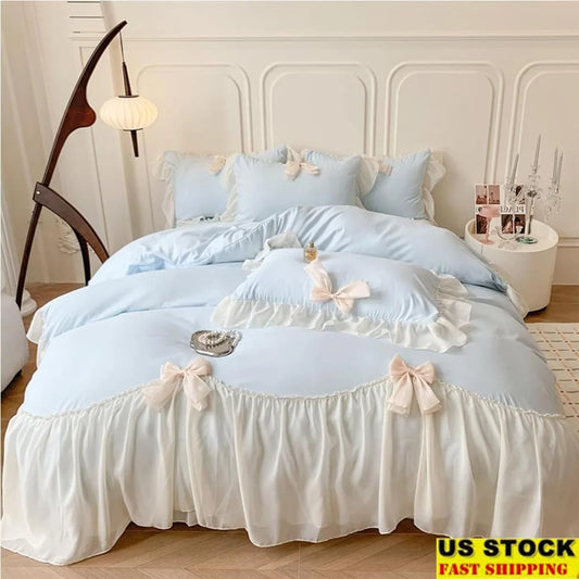 Duvet Cover Set Bowknot Tie Zipper Closure