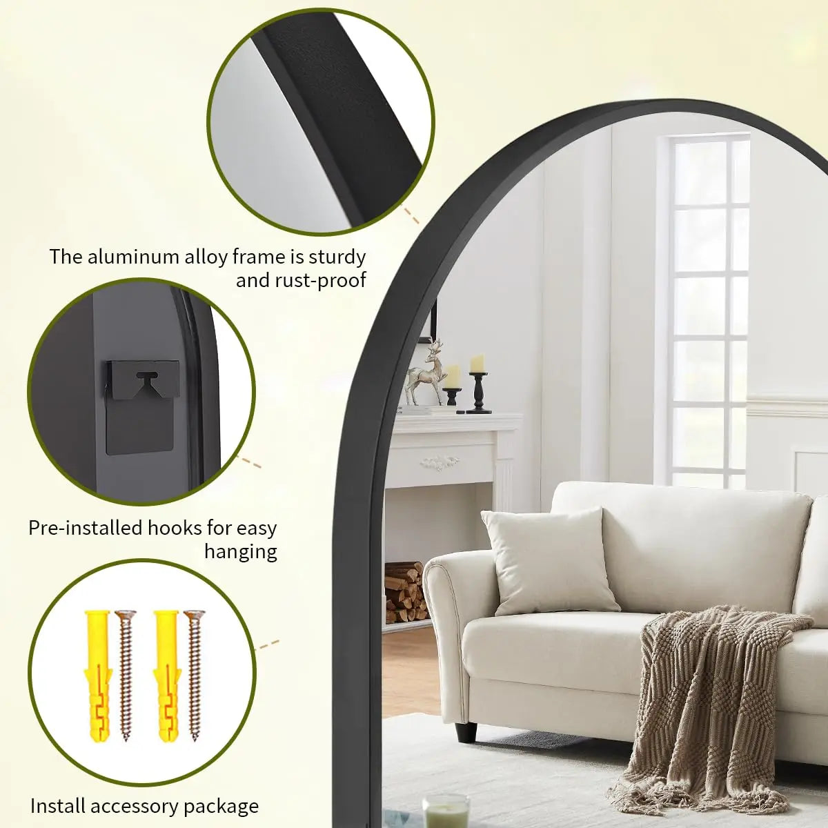 26 x38  Arch Bathroom Vanity Wall Mirror Metal Frame