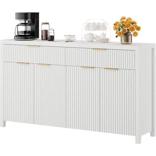 Fluted Storage Cabinet with Drawers Sideboard Cabinet