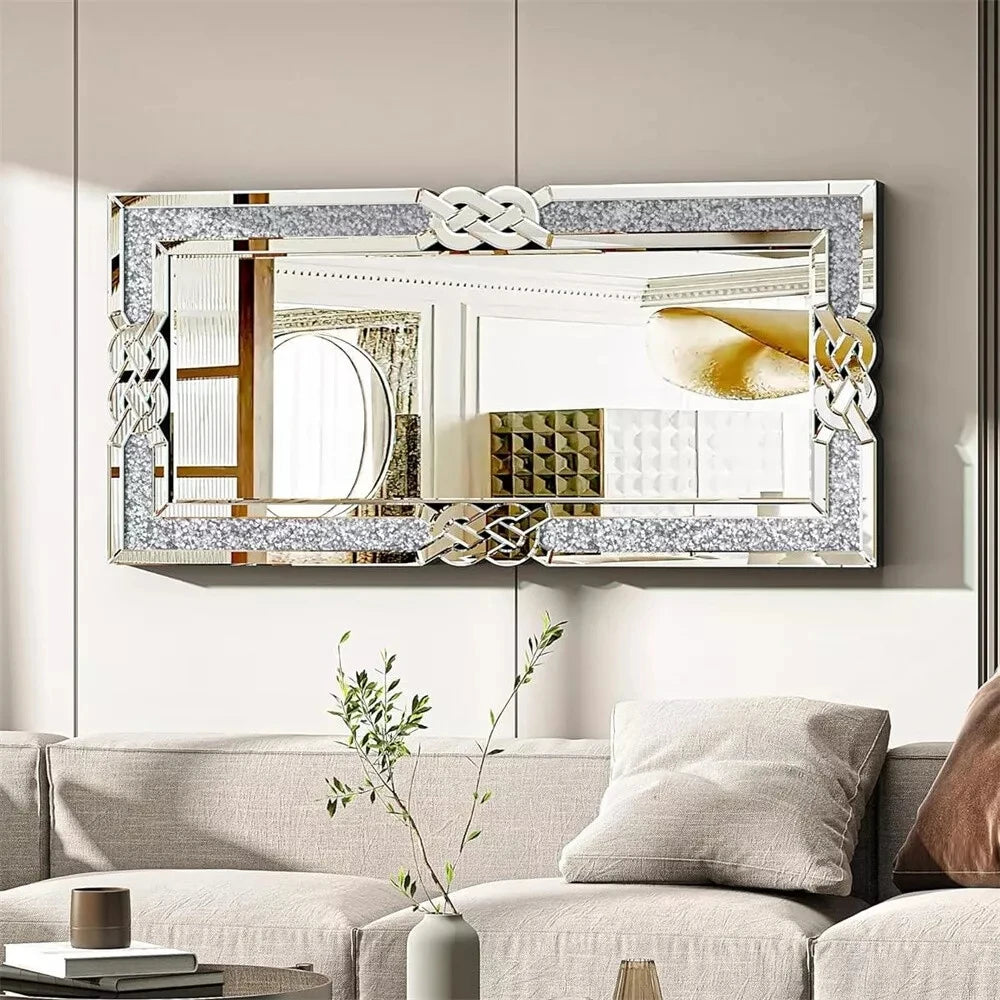 Large Crystal Crush Diamond Silver Hanging Wall-Mounted Mirror