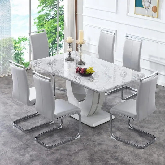 63" Modern Faux Marble Dining Room Set