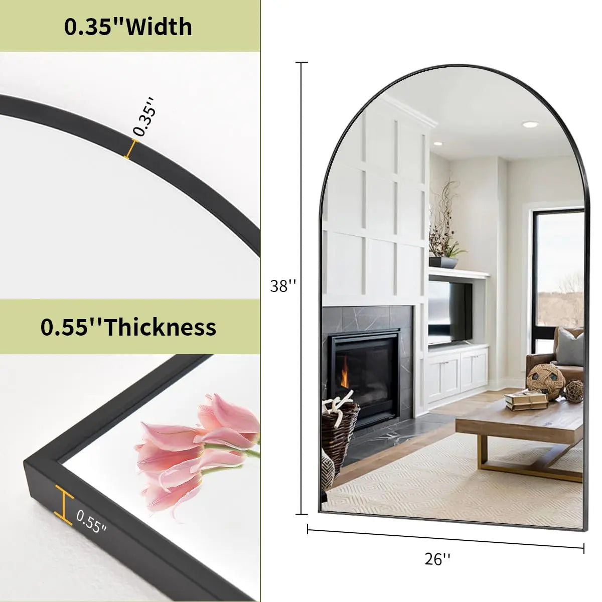 26 x38  Arch Bathroom Vanity Wall Mirror Metal Frame