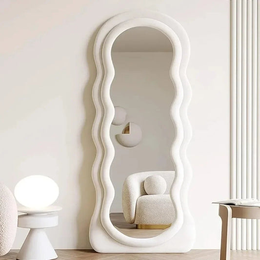 Full Body Flannel Frame Wavy Lighted Wall Mirror