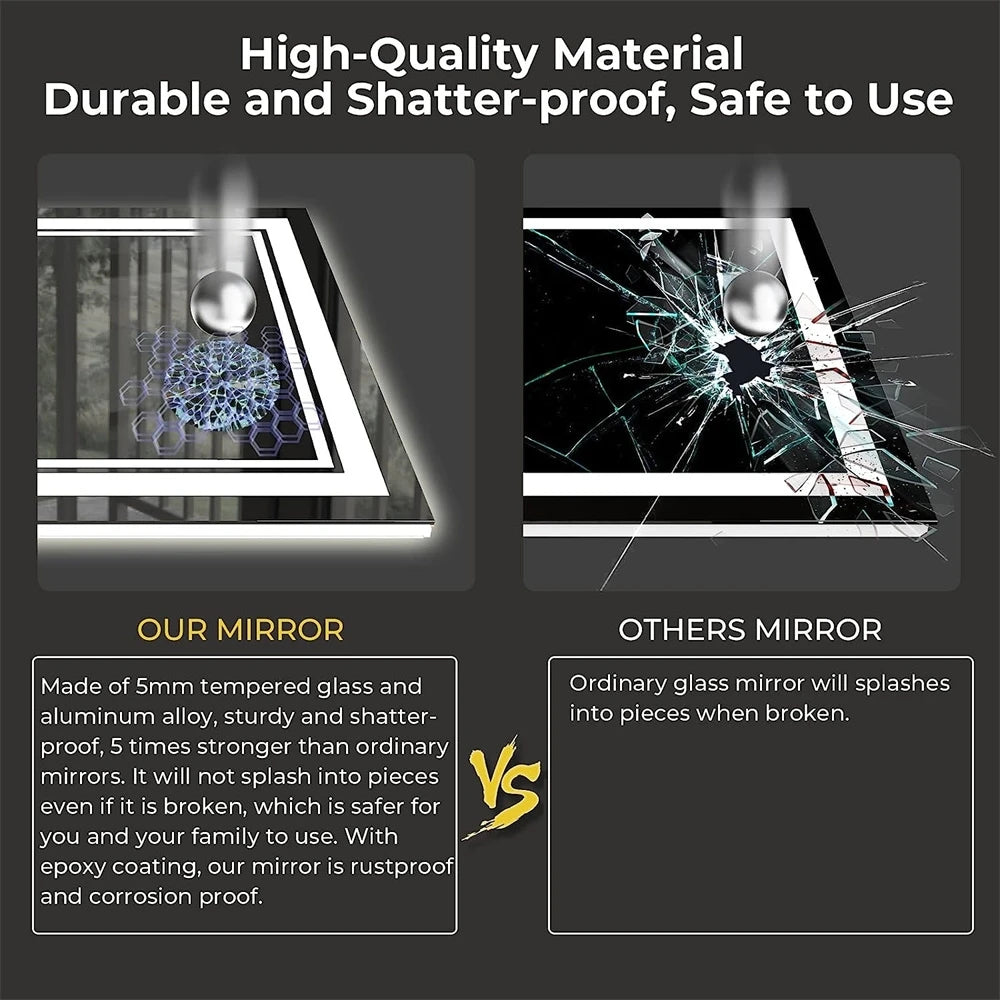 Front Backlit Dimmable LED Mirror HD Anti-fog