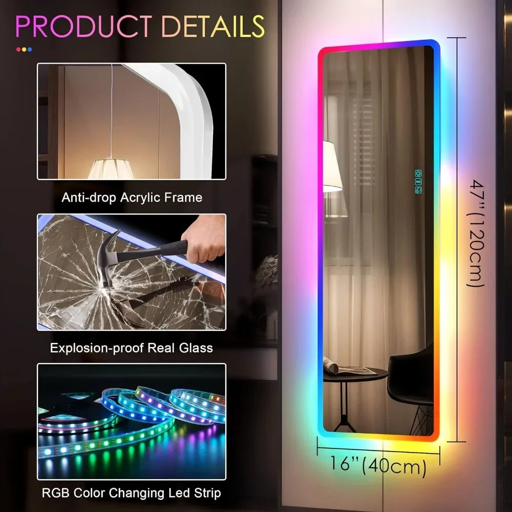 Full Length Colored LED Adjustable Mirror