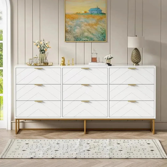 9 Drawer Dressers Storage Cabinet with Golden Legs