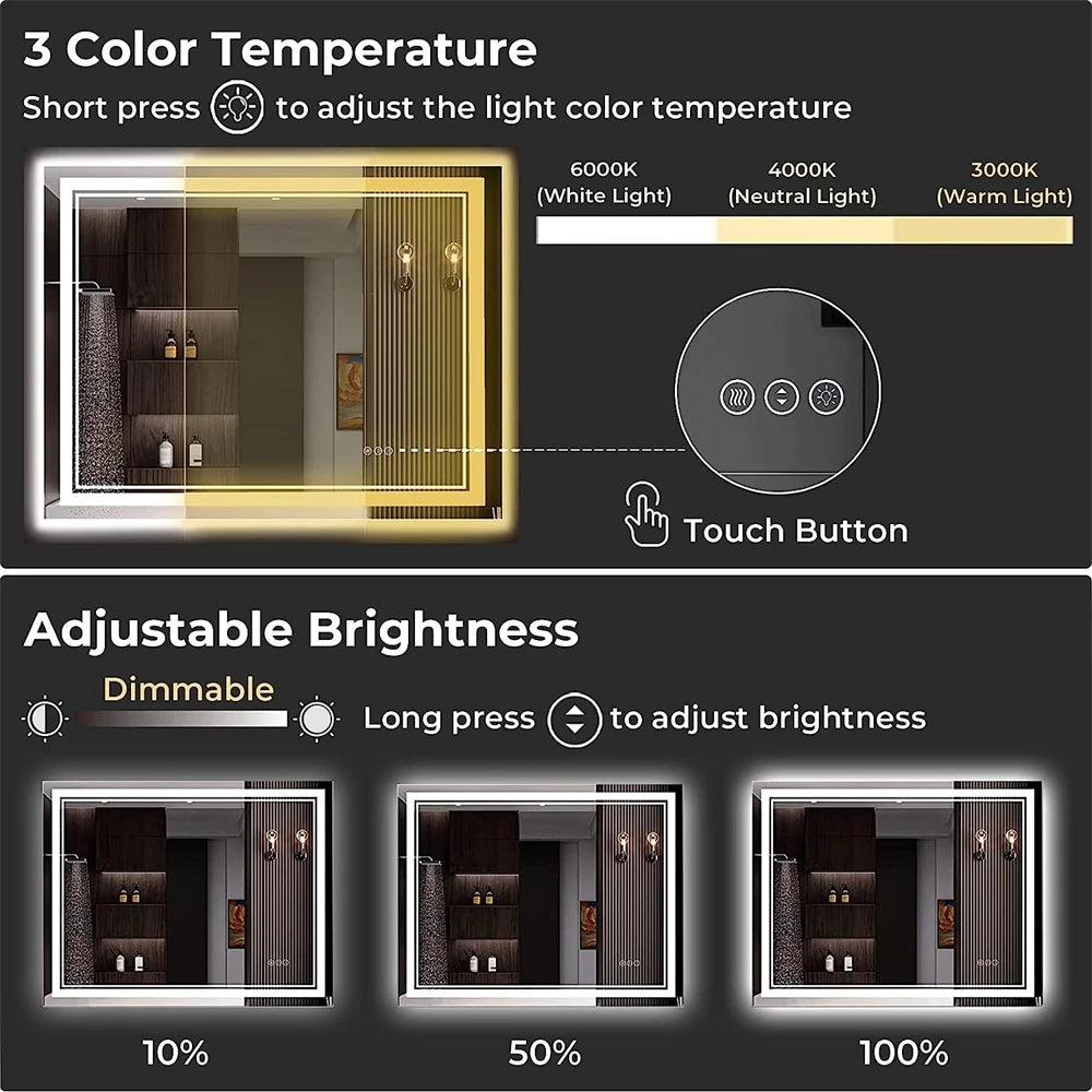Front Backlit Dimmable LED Mirror HD Anti-fog
