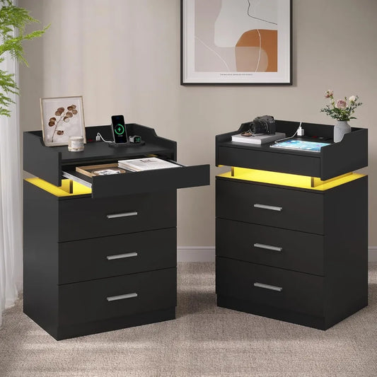 Black set/2 LED Night Stand with Charging Station
