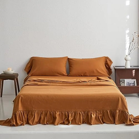 Belgian Linen Sheet Set with Long Ruffles