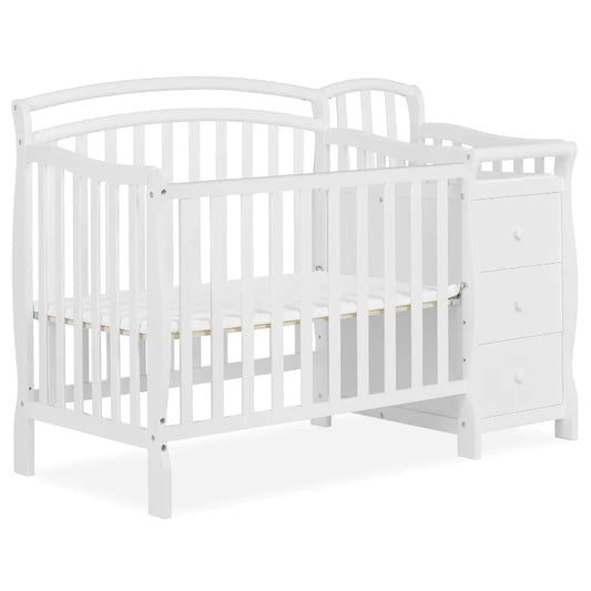 Adjustable Mini Crib And Changing Table  White