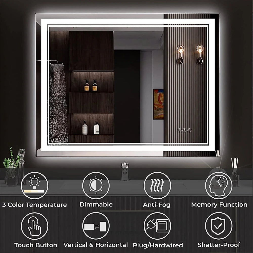 Front Backlit Dimmable LED Mirror HD Anti-fog